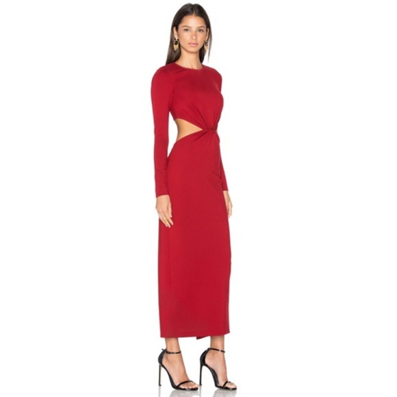 LPA Red Cutout Long Sleeves Midi Dress Size S - Picture 3 of 9